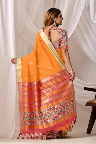 Amazon Brand - Anarva Women's Silk Saree With Blouse Piece | saree for women (snv-sada-bahar-orange) 3