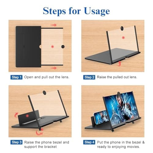 8" Screen Magnifier -3D HD Mobile Phone Magnifying Projector Screen Enlarger for Movies, Videos and Gaming – Foldable Phone Stand Holder with Screen Amplifier–Compatible with All Smartphones 3