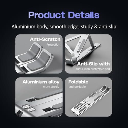TRIKUTA 6 Angles Adjustable Aluminum Ergonomic Foldable Portable Tabletop Laptop/Desktop Riser Stand Holder Compatible for MacBook, HP, Dell, Lenovo & All Other Notebook (Silver) 2