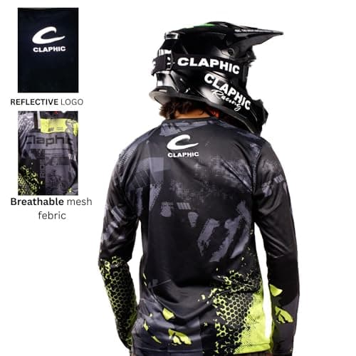 CLAPHIC Midnight Wolves Motocross Jersey | Riding Jersey Full Sleeve | Breathable Mesh | Reflective Logo | Neon | Dirt Bike MX Off-Road Enduro Riding Tshirt | S to 2XL (in, Alpha, 2XL, Regular) 4
