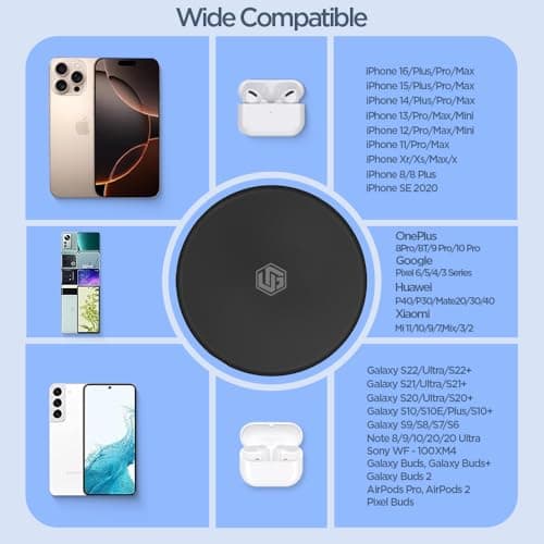 UNIGEN UNIPAD 200 Wireless Charger 5W Qi Fast Wireless Charging Pad [with 18W Charger] Compatible with All Wireless Compatible Smartphones & Earbuds-Black 4