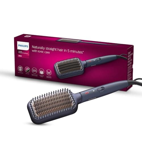 Philips India's No.1 Hair Styling Brand Hair Straightener Brush,Naturally Straight in 5 Mins,5X Less Frizz,Advance Ionic Keratin Tech,Triple Bristle Fast 50s Heatup,Scalp Protect,For Indian Hair,BHH88