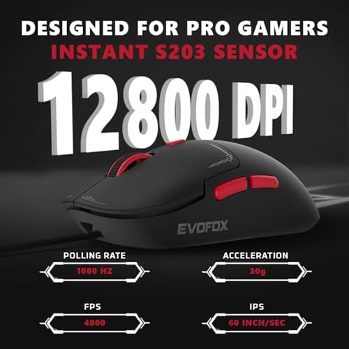 EvoFox Phantom Air Wireless Gaming Mouse Tri-Mode Rechargeable, 12,800 DPI, 1000Hz Polling Rate, Ultra-Lightweight 69g Design, RGB Lighting, 6 Programmable Buttons, Software Support 3