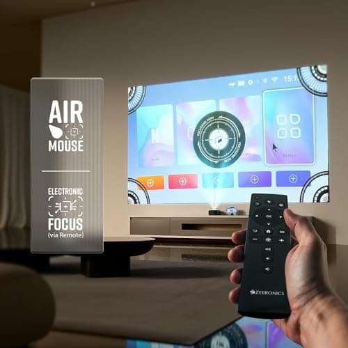 ZEBRONICS PIXAPLAY PRO 500, Ultra Short Throw, Smart Projector, 12500 Lumens, 90 Inch Screen Size, Electronic Focus, Android, Air Mouse, Built-in Speaker, Bluetooth, HDMI, WiFi, 1080p, Miracast 5