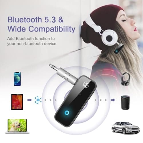 Qwick Click Aux Bluetooth Adapter for Car, 2 in 1 Bluetooth 5.3 Transmitter Receiver for Hands-Free Call, Noise Cancelling 3.5mm AUX Wireless Receiver for Home Stereo System/Headphones/Easy Connect 2