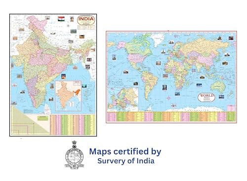 India and World Political Map - LAMINATED | Size - 70×100cm | India Map | World Map 2