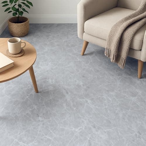 Store2508 Vinyl PVC Flooring Tiles Textured Marble Pattern Self Adhesive Peel & Stick Vinyl Flooring, 8 Tiles, 18 Square feet (Grey Marble)