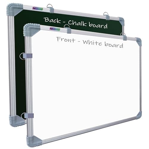Eduway 2x3 Feet Kunj Non-Magnetic Double-Sided White Board and Chalk Board | Ideal Use for Home, Office, Kids with Sliding Hanging Clips, Robust Aluminum Frame and Smooth Melamine Surface (89x59 cms)'