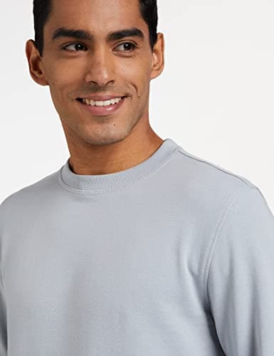 Amazon Brand - Symbol Men's Regular fit Solid Sweatshirt (AW18MNSSW01_Blue Haze_XXL) 4