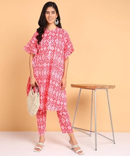 BLOCKS OF INDIA Coords Set in Pure Cotton Kaftan Style Hand Block Print Co Ord Set for Women (XXX-Large, KAFTAAN Pink) 3