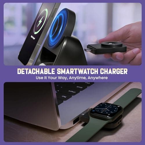 Mobilla MCharge Fusion | 3-in-1 Wireless Charger | 23W Combined Wireless Output | MagSafe Compatible | 15W Phone Charging | Dual Adaptive Lights | Sleek & Compact Design - Black 5