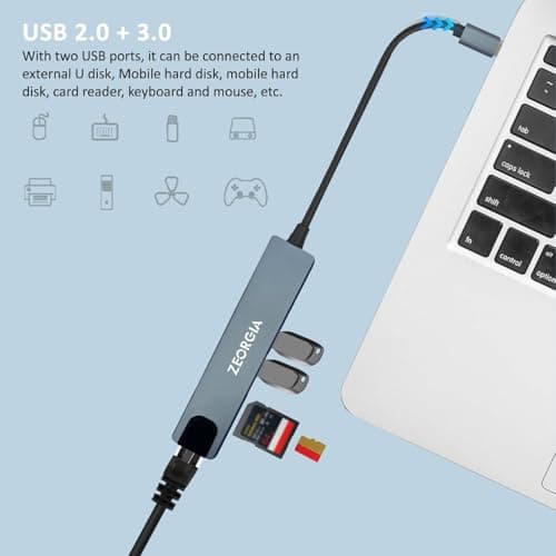 ZEORGIA 8-in-1 USB C Hub Adapter with 4K HDMI, 100W PD, Ethernet, SD/TF Card Reader, USB-C & 2 USB 3.0 Ports | Compatible with MacBook, iPad Pro, Windows, Thunderbolt 3 Devices 3