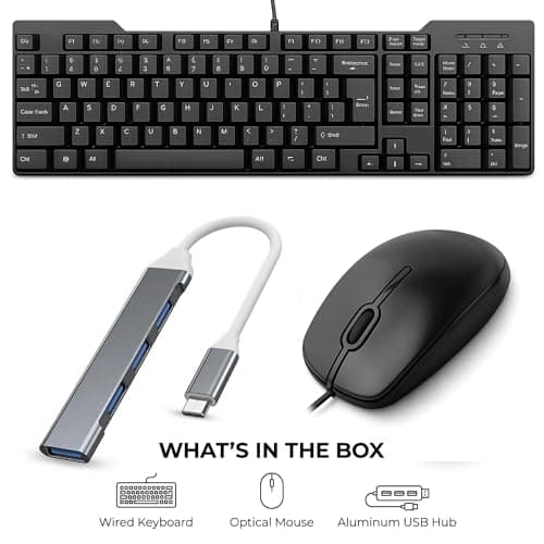 Keyboard Mouse Combo with OTG USB Hub for Mobile, Laptop & Tablet | Wired Full Size Keyboard with Optical Mouse | Plug & Play USB Keyboard Mouse Set for Android Mobile Gaming & Office Use 5