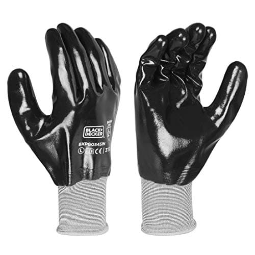 BLACK+DECKER Supported Safety Hand Gloves with 18 Gauge Nylon Liner & Fully Coated | Safety Gloves for Mechanical Risk & Multipurpose Use | Size-L | BXPG0345IN-L