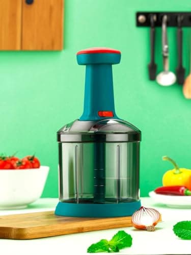 Xmart India Manual Push Chopper, 1000ML, 5 Stainless Steel Blades, Multicolor, Kitchen Essentials 2