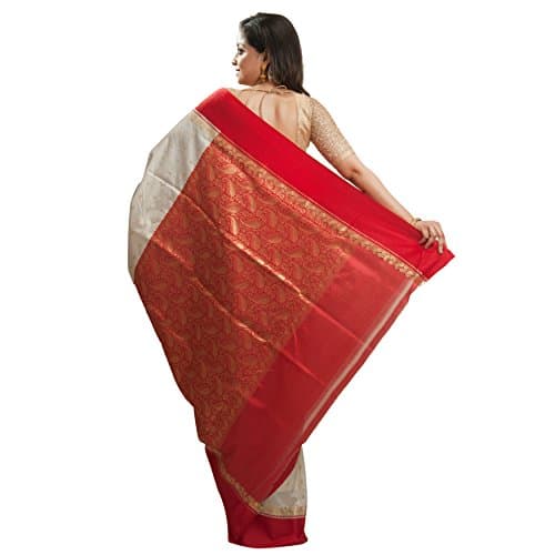 Avik Creations Women's Kanchipuram Art Silk Saree With Running Blouse (AC-706_Red & Off-White) 3