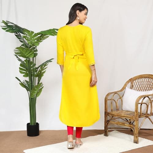 MomToBe Wome's Rayon A-line Maternity Kurti/Pregnancy Dress/Easy Breastfeeding Kurta with Zippers/Maternity Dress with Zippers for Nursing Pre and Post Pregnancy (Sunflower Yellow ; 2XL) 4