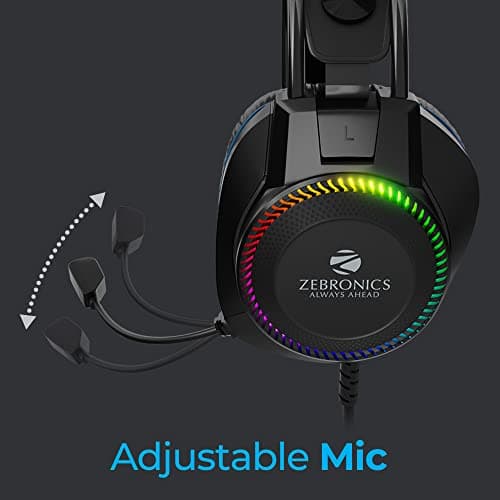 Zebronics Jet Premium Wired Gaming On Ear Headphone with LED Light for earcups, 40mm Neodymium Drivers, 2 Meter Braided Cable, Flexible mic, Suspension Headband, 3.5mm + USB Connector (Black + Blue) 5