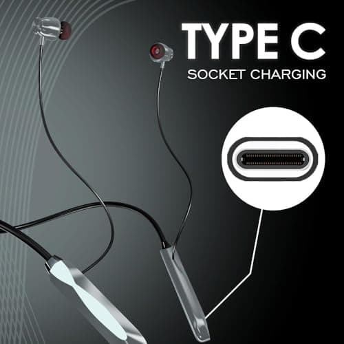 JGD Boom T2 Bluetooth Earphones with 13mm Drivers, Rich Music Experience, 25 Hours Playtime, Type C Fast Charging, Neckband Earphones with Magnetic earpiece,Voice Assistant and Mic (Grey) 3