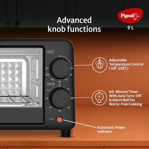 Pigeon Oven Toaster Grill (12381) 9 Liters OTG Without Rotisserie for Oven Toaster and Grill for Grilling and Baking Cakes (Grey) 3