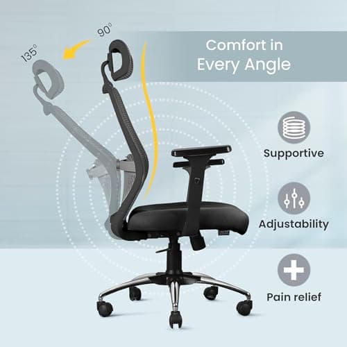 ASTRIDE Octave BIFMA Certified Ergonomic Office Chair for Work | 2D Adjustable Soft Armrest, 2D Headrest & 2D Lumbar Support | Single Tilt Lock Mechanism [Heavy Duty Metal Base, Black-Grey] 5