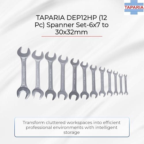 TAPARIA DEP12HP (12 Pc) Spanner Set-6x7 to 30x32mm Double Side Open End Wrench, Wall Hanging-High Grade CrV Steel Forged-Rust Prevention Coating-Professional Mechanic Tool Set-DIY, Home, Professional 2