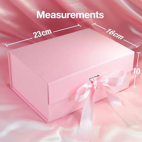 RBS® - Foldable Gift Box with Ribbon 23 x 16 x 10cm Gift Box for Packing (1 Pack) Multi-Purpose Gift Boxes for Presents Decorative Hamper Box Return Gift Boxes for Packaging (Pink - S) 3