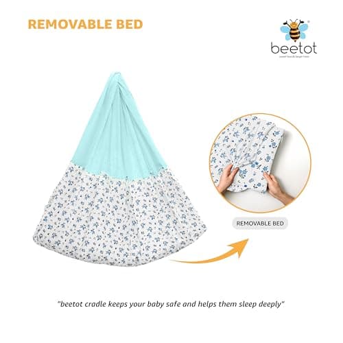 beetot Baby Cradle Swing/Jhula (Thottil Cloth, Palna, Dolna) Set | Hanging Cradle with Padded Bed, Mosquito Net, Spring, Triangle & Window Hanger | FS-Emily Blue 4