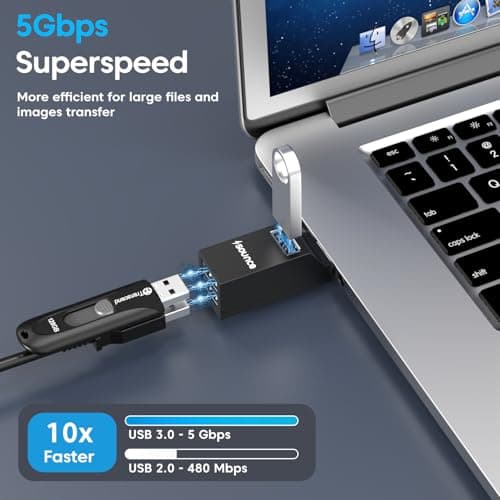 Sounce 180 HB USB Hub 3-Port USB 3.0 High-Speed Hub Ultra-Fast 5Gbps Data Transfer Lightweight, Compact, Multi-OS Compatible Plug & Play for Laptops, PCs, Mac, and More - (Black) 2