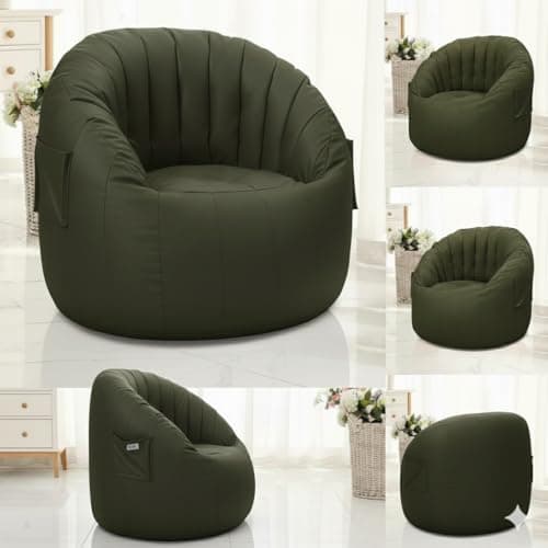Premium Lounge Bean Bag Sofa Pattern with Footrest & Pillow-(Olive Green) | Ultra-Comfort | Bean Bag with Side Pocket (Cover Only Without Beans) 5XL-Size 3