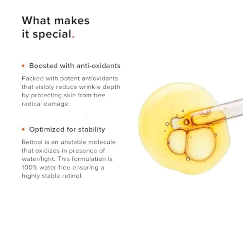 Minimalist Anti-Aging Night Serum with 0.3% Retinol & Q10|Fine Lines & Wrinkles Reduction Serum for Beginners|Water-Free Formula for Stability & Nourishment|Suitable for All Skin Types|For Unisex|30ml 5