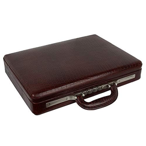 Reo Leather Men's Leather Briefcase Bag 15.6'' 18 L Laptop Compartment with Expandable Features High Security Italian Number Lock Combo (Brown)