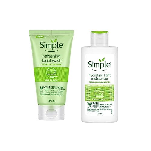 Simple Kind To Skin Refreshing Facial Wash 150 Ml & Hydrating Light Moisturiser| Face Cream for All Skin Types|125 ml