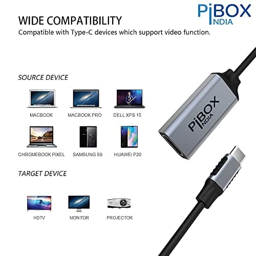 pibox India USB C to HDMI Adapter USB Type C to HDMI Adapter Cable for MacBook Pro 2018/2017, iPad Pro/MacBook Air 2018, Chromebook, Surface Book 2/Go, Samsung S8/S9/Plus, More (Grey Color) 3