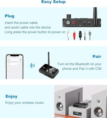 ETZIN Bluetooth Receiver Adapter - Bluetooth 5.3 Audio Receiver Wireless Music Home Stereo/Car Stereo/AV Receiver/Headphone/Speaker, Optical RCA AUX 3.5mm Jack Aduio Adapter with Display 4