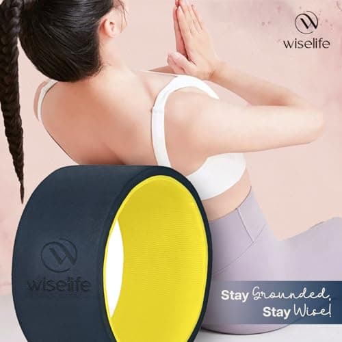 Wiselife Yoga Wheel Pro For Men & Women|Big Circle Wheel For ABS, Home Training, Deep Tissue Massage, Back Pain, Stretching, Back Bends, Body Posture, Sweat Resistant | 13 X 6 Inch(Navy Blue+Yellow) 2
