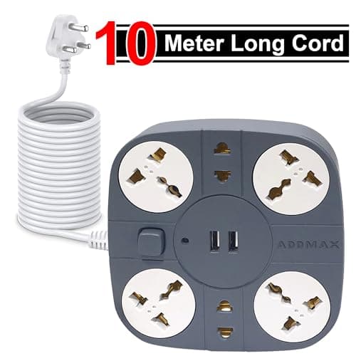 ADDMAX Extension Board with USB | 6 Power Sockets, 2 USB Ports + 1 Type-C Port | 10 Meter Heavy Duty Cord | 10A 220V Multi Plug Extension Cord | Fireproof Power Strip for Home, Office & Laptop – Grey 2