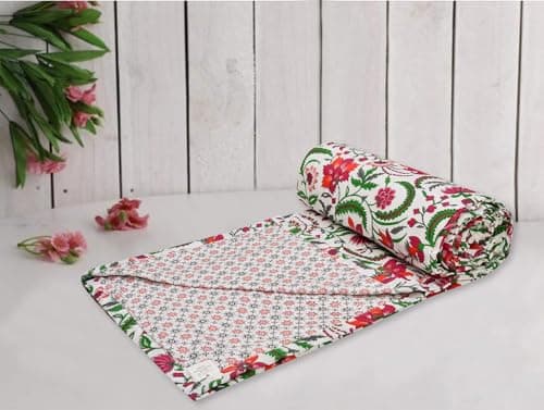 Trance Home Linen 100% Cotton | Kids Dohar | Double Bed | 150 GSM | Reversible Ac Comforter | Light Weight All Season Soft Blanket (84x90 Inches | Firdaus Red) 2