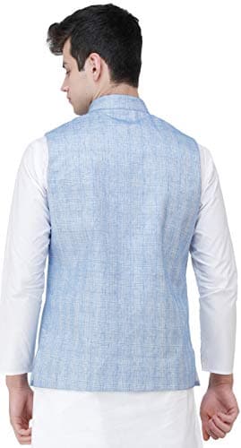 Exotic India Waistcoat with Double Check Pattern and Front Pockets - Color Placid BlueGarment Size 38 4