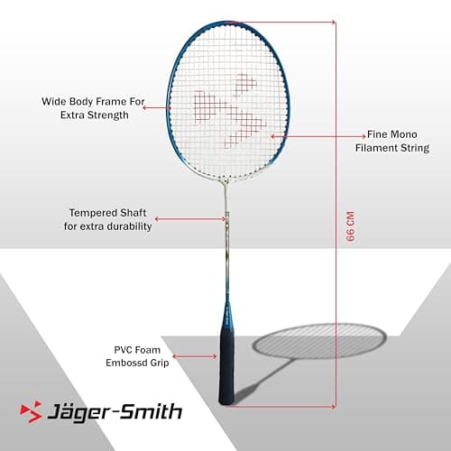 Jager-Smith JS2000(Blue,White) Combo Aluminium Badminton Racquet with Tempered Steel Shaft & Featherlite 2 (Pack of 3) Feather Shuttles&Full Cover (Made in India) 4