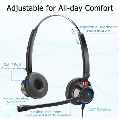 USB Plug Call Center Corded Noise Cancelling Headset with Microphone, Double Ear (Dual) Headset with Mic for Laptop/Desktop Computer - Black 3