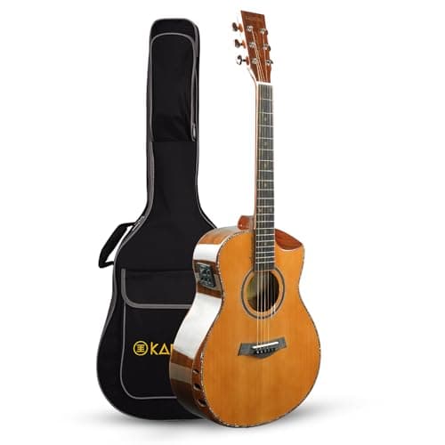Kadence SHM100PRO Slowhand 38" Electro Acoustic Guitar | Dreadnought Demi Cutaway | Professional Solidwood |Built-in Pickup + 2 Band EQ | Comes with Bag | Includes Learning Course | Brown
