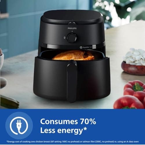 PHILIPS Air Fryer NA231/00 with touch panel, uses up to 90% less fat, 1700W, 6.2 Liter, with Rapid Air Technology (Black),Cooking window, Extra Large 6