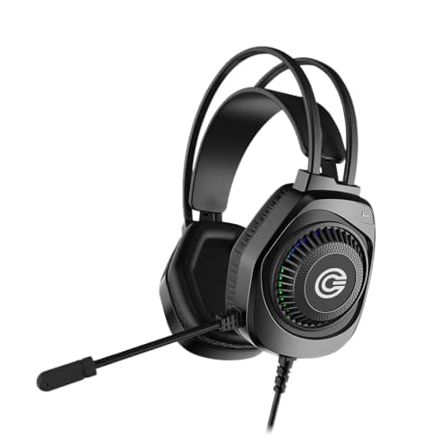 Circle Aura Warrior Wired Gaming Over-Ear Headphones, 3D RGB Headband, 50mm Neodymium Drivers, 2.2m Cable, Mic, Memory Foam Cushioning, 3.5mm + USB Connector, Black