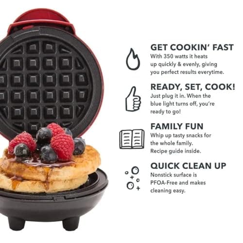 Waffle Maker Electric 3 in 1, BUYERZONE Mini Waffle Maker Machine with Sandwich Grill Plates, Non-Stick Waffle Machine for Home, Pancake Maker, Compact Snack Maker Appliance 5