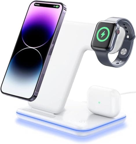 UNIGEN UNIDOCK 3in1 Fast Wireless Charger for iPhone 17/16/15/14/13/12/11 Series/SE/XS/XS Max/XR/X/8/8 Plus, Charging Stand for Apple Watch 10/9/SE/8/7/6/5/4/3/2/Ultra and Pods Pro/3/2-White