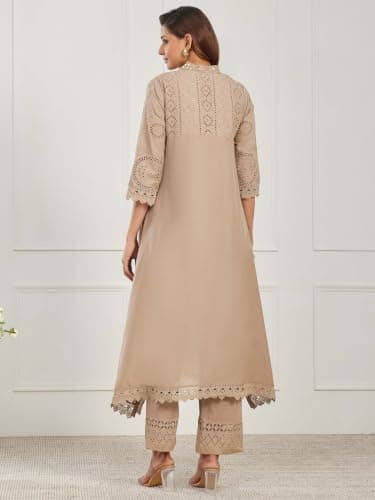 BIBA Embroidered Cotton Asymmetric Casual Kurta With Palazzo And Dupatta 5