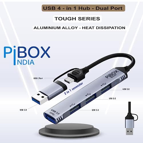 USB C Hub multiport, PiBOX India USB C and 3.0 to USB Adapter Multiport, USB C and USB 3.0 to USB A 4 Port Hub, USB-C to USB Hub 3.0, USB Hub 2.0, for MacBook Pro, USB Splitter Aluminum, Color Gray 2