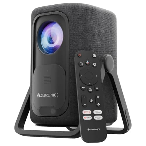 Zebronics Official Google TV Projector, 7500 Lumens, 4K Support, 200” Display, Auto Focus & Keystone, 270° Tilt, Portable Home Theater Cinema,Netflix, Prime, WiFi, BT, HDMI ARC (PixaPlay 77G)
