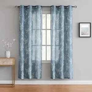 BFAM Sheer Curtain with Floral Print, Premium Printed Sheer Drapes, Eyelet/Grommet Curtain for Living Room, Bedroom, Light Filtering Curtains, Blue Floral 7 Feet,Pack of 1 Curtain